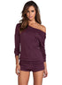 Sexy Purple Casual Off Shoulder Long Sleeve Romper